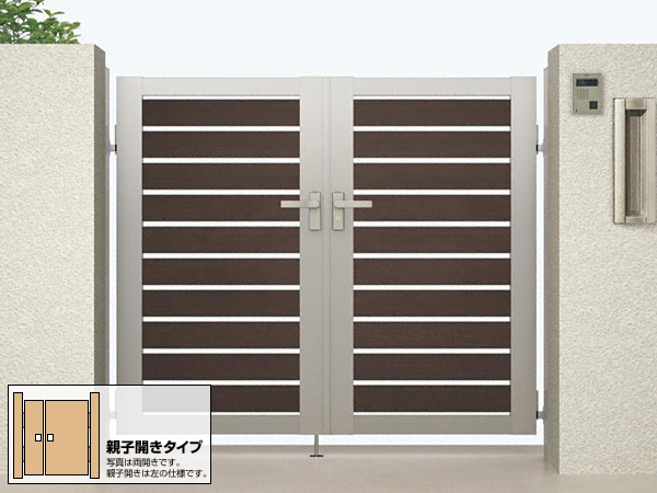 開き門扉AB ウッディYS3型 親子開き　柱使用