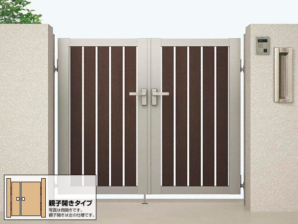 開き門扉AB ウッディTS2型 親子開き　柱使用