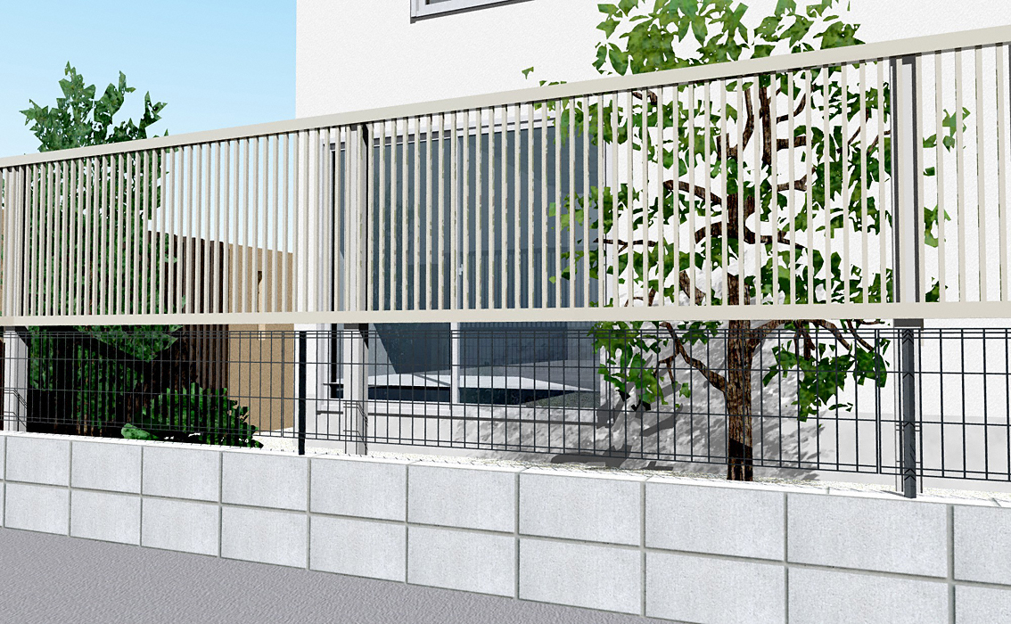 シンプレオ フェンスTB5型 たて格子 上段のみ設置 自立建て用